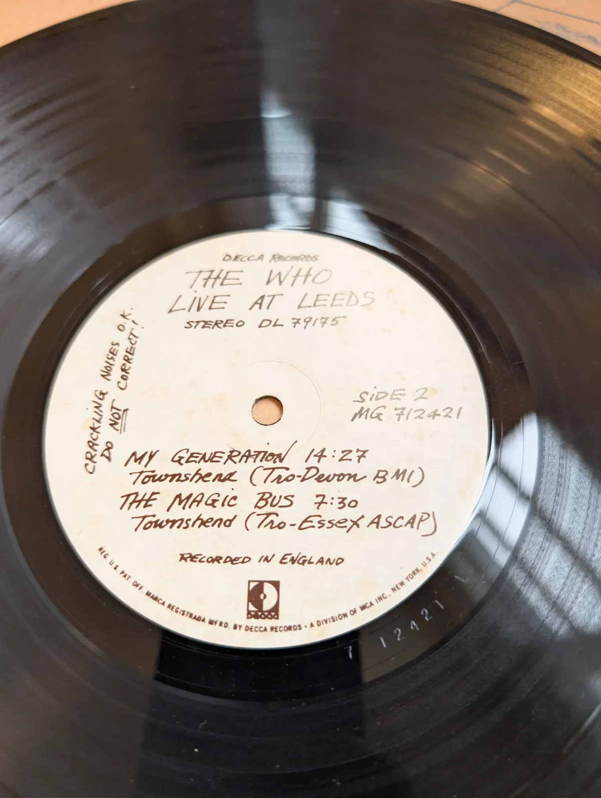 The Who — Live at Leeds, label-b