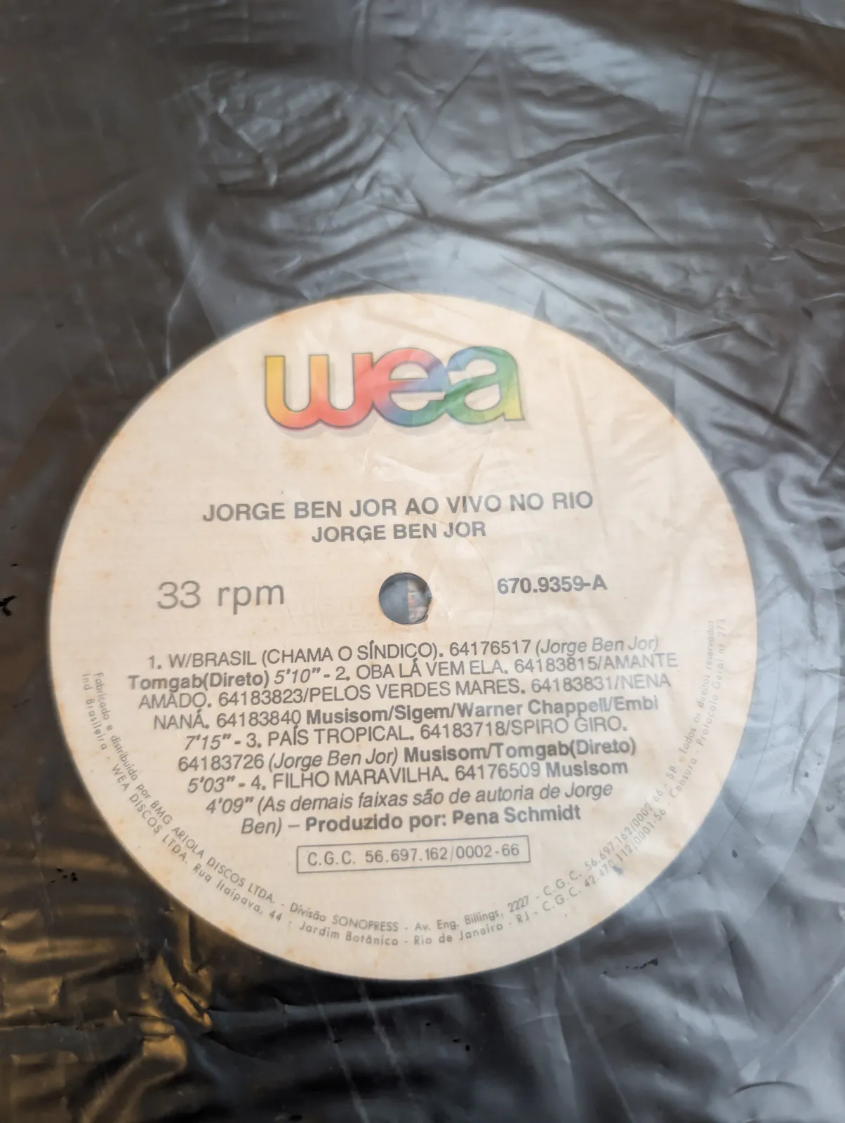 Jorge Ben Jor — No Rio — Ao Vivo, label-a