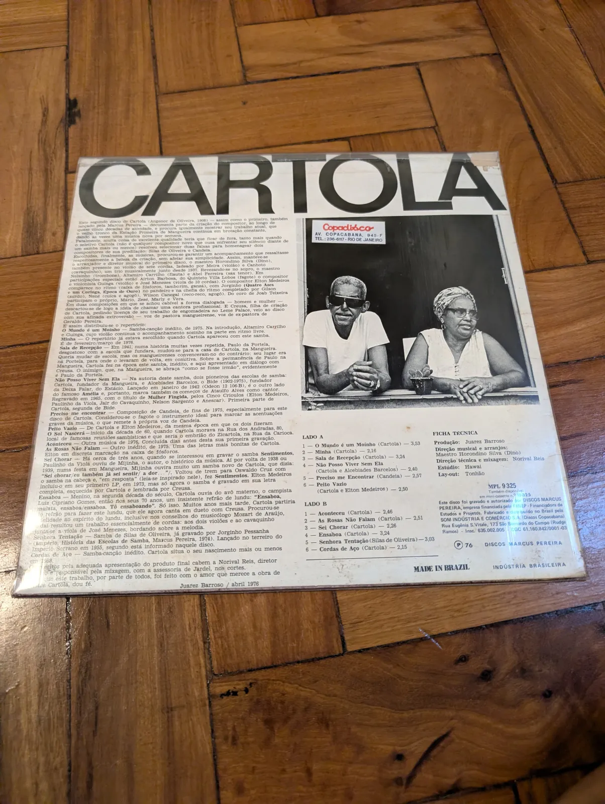 Cartola — Cartola (1976), back
